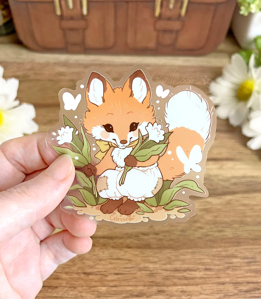 Foraging Baby Fox Vinyl Sticker - Image 2