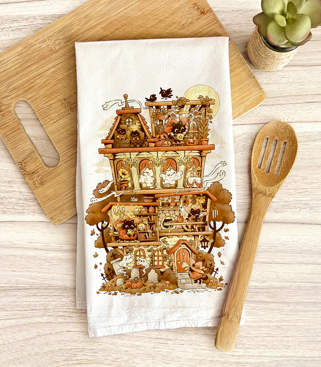 Haunted Home Flour Sack Tea Towel