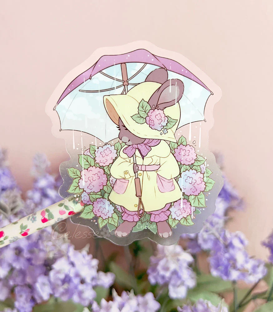Hydrangea Bunny Vinyl Sticker