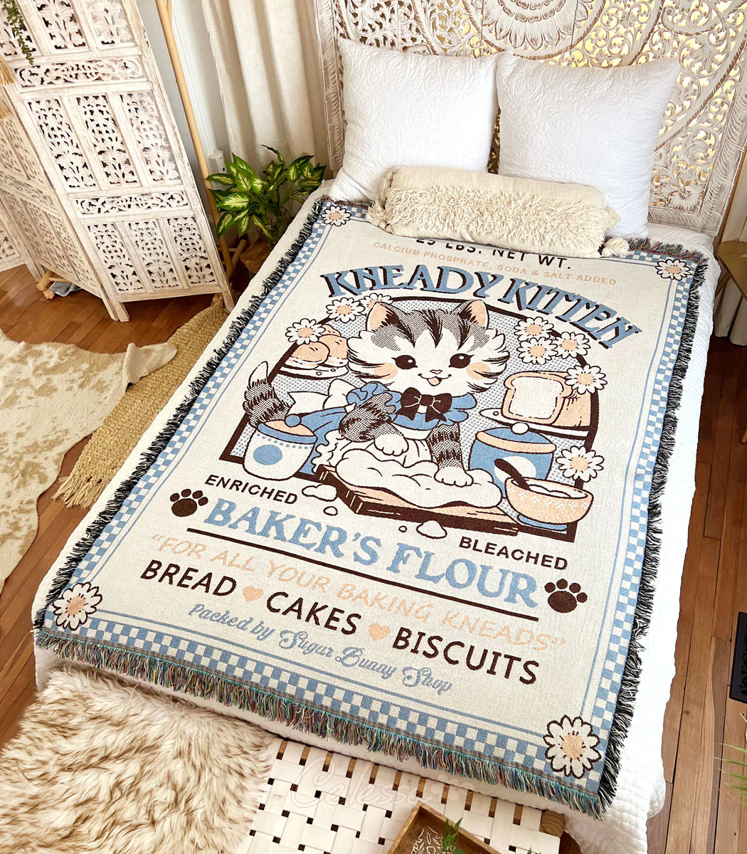 Kneady Kitten Baker's Flour Woven Blanket - Image 2