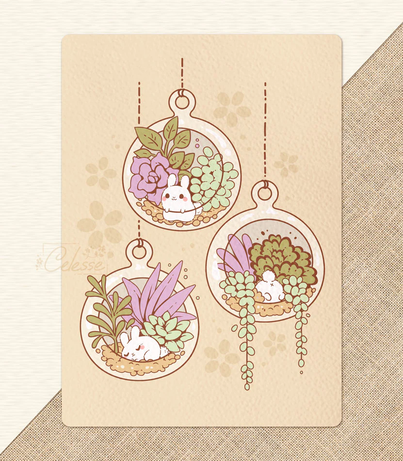 Plant Terrarium Bunnies Textured Print - Image 2