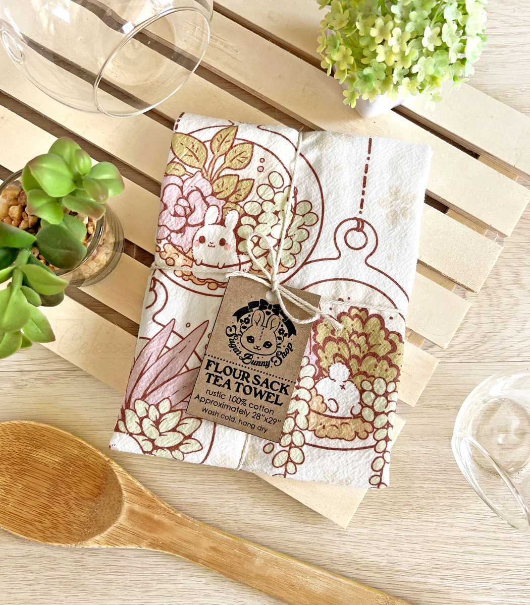 Terrarium Bunnies Flour Sack Tea Towel - Image 3